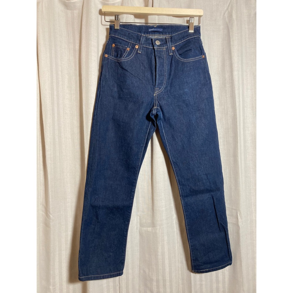 Levis Made & Crafted 501 Crop‎ Jeans Dark Wash Indigo Button Fly Denim Size 24